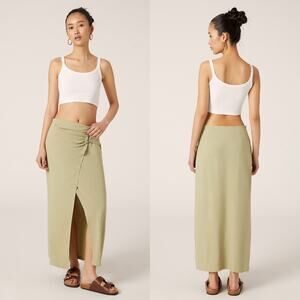 Stradivarius Green Linen Blend Asymmetrical Light Green Midi Skirt